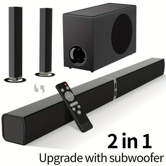 2 in 1 TV Sound Bar, 50W Wireless 2.0 Channel Home Audio Soundbar for Smart TV, HiFi Stereo Sound System with ARC/Optical/AUX Connections, Compact Sound Bars for TV Surround Sound Experience