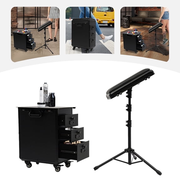 2 in 1 Tattoo Travel Case, Portable Tattoo Station Makeup Case on Wheels with Drawers and Tattoos Armrest Stand Tattoos Trolley Cases for Beautician Embroiderer
