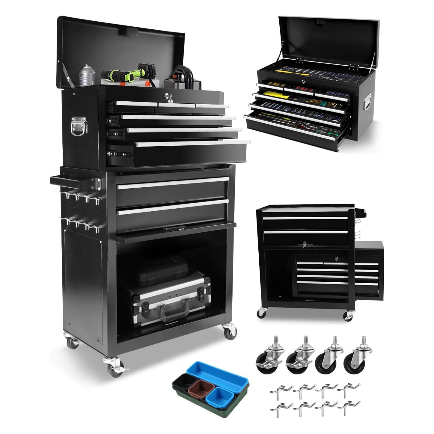 2 in 1 Tool Chest with 8 Drawers, Tool Cart with 7 Organizer Tray ...