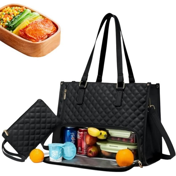 2 in 1 Tote Bag Lunch Bag Combo, 15.6 Inch Laptop Bag with Insulated Lunch Compartment, Leakproof Cooler Bag with Storage Pocket, Multifunctional Business Tote Bag for Office, Work, Travel