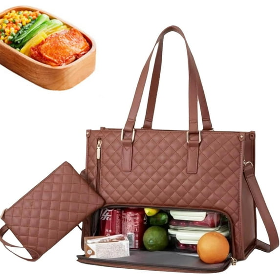 2 in 1 Tote Bag Lunch Bag Combo, 15.6 Inch Laptop Bag with Insulated Lunch Compartment, Leakproof Cooler Bag with Storage Pocket, Multifunctional Business Tote Bag for Office, Work, Travel