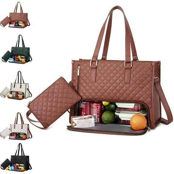 2 in 1 Tote Bag Lunch Bag Combo, 15.6 Inch Tote Bag with Lunch Compartment, 3 in 1 Lunch Tote Bag for Women, Tote Bag for Women Work, Backpack Lunch Bag for Women, Lunch Bag Purse Combo for Women
