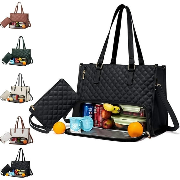 2 in 1 Tote Bag Lunch Bag Combo, 15.6 Inch Tote Bag with Lunch Compartment, 3 in 1 Lunch Tote Bag for Women, Tote Bag for Women Work, Backpack Lunch Bag for Women, Lunch Bag Purse Combo for Women