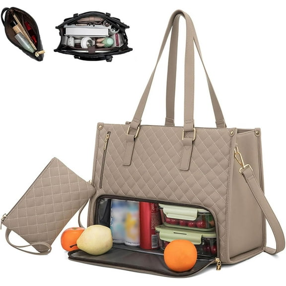 2 in 1 Tote Bag Lunch Bag Combo, 2 in 1 Lunch Tote Bag for Women, 15.6 Inch Tote Bag With Lunch Compartment, Tote for Laptop Bag Storage Pocket, Office Business Travel