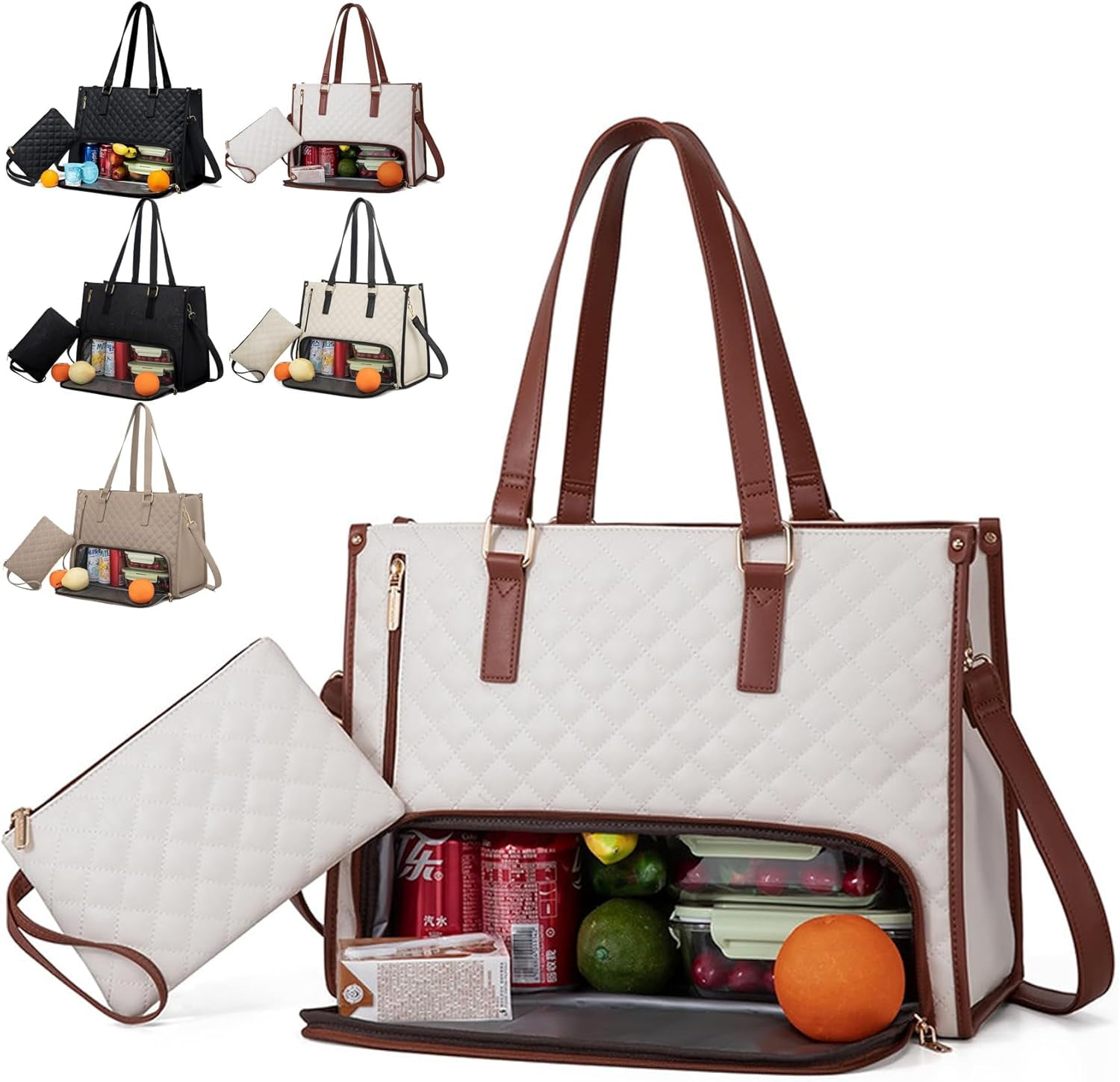 Borsa Tote 2 In 1 Con Portapranzo - Per Laptop 15.6" E Pranzo, Impermeabile - Foto 4