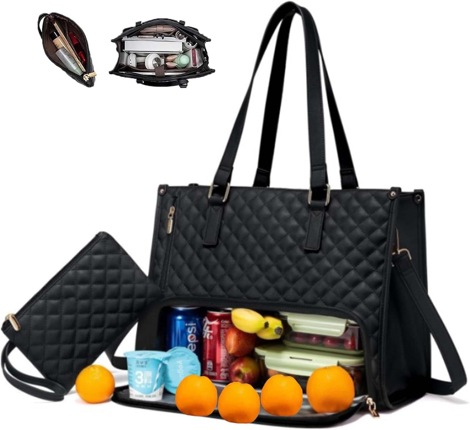 2 in 1 Tote Bag Lunch Bag Combo, 2026 New Tote Bag Insulated Lunch & Travel Tote,  15.6 Inch Tote Bag with Lunch Compartment ,Large Convertible Laptop Work Handbag for Women