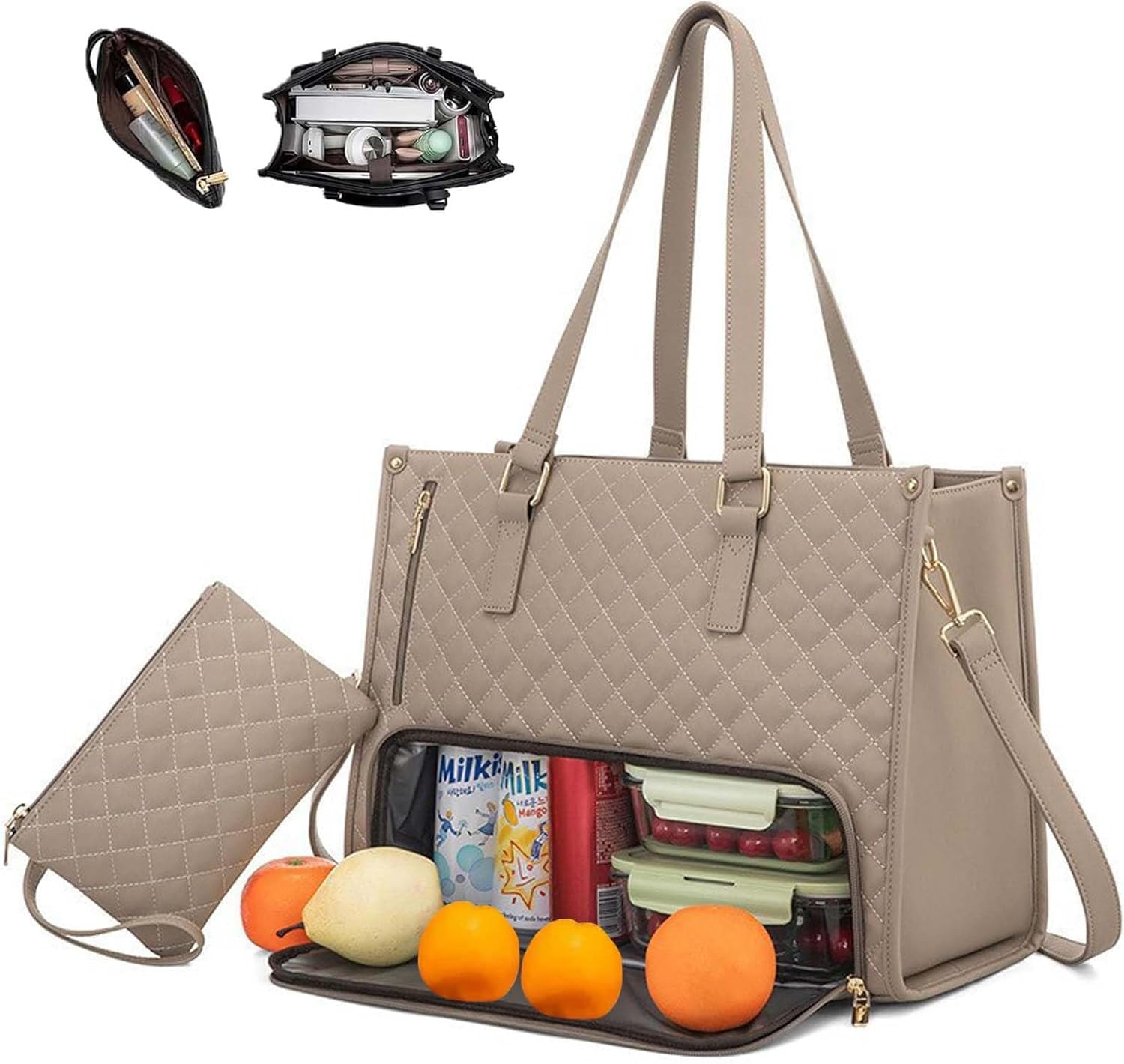 2 in 1 Tote Bag Lunch Bag Combo, 2026 New Tote Bag Insulated Lunch & Travel Tote,  15.6 Inch Tote Bag with Lunch Compartment ,Large Convertible Laptop Work Handbag for Women