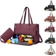thumbnail image 1 of 2 in 1 Tote Bag Lunch Bag Combo,The Ultimate Insulated Tote Bag Lunch Bag Combo Women,15.6 Inch Work Purse with Lunch Compartment,Lunch and Laptop Tote Bag Combo with Purse,Quilted Tote Bag(Purple), 1 of 8