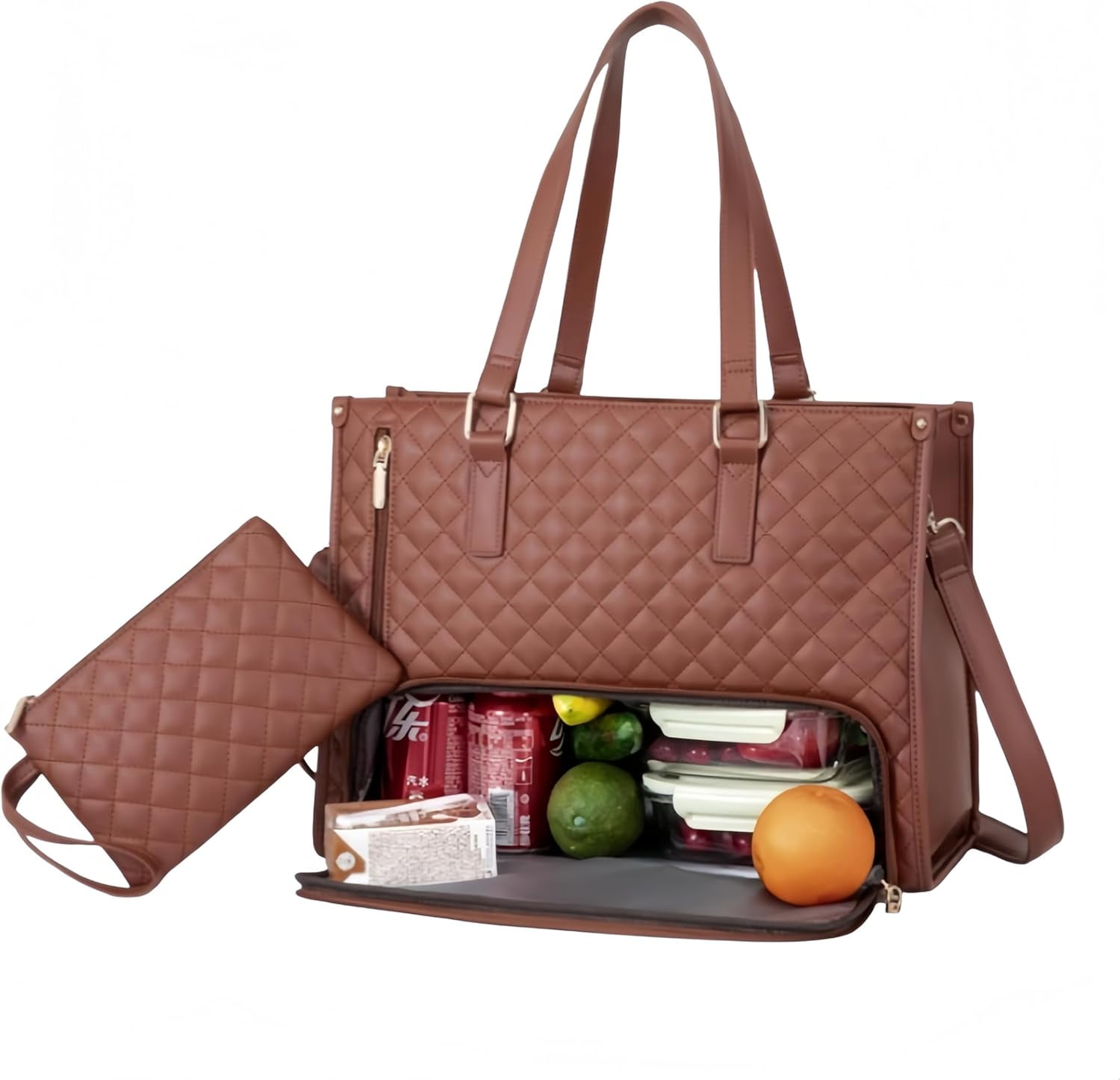 2 in 1 Tote Bag Lunch Bag Combo for Women with 15.6 Inch Laptop Compartment, Insulated Leakproof Meal Carrier for Office Commutes, Business Travel, and Everyday Use