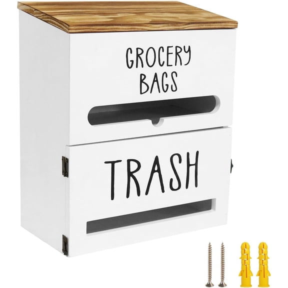 ZTZ 2 in 1 Trash Bag Dispenser, Double Wall Mounted,Wood Trash Bag Holder, Used in Kitchen, Garage, Laundry Room, Can Store Environmentally Friendly Food Bags And Garbage Bags