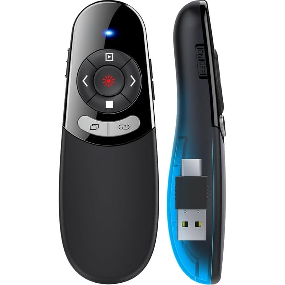 2 in 1 Type C USB Presentation Clicker,Wireless Presenter Remote PowerPoint Clicker for Computer Presentations with Volume Control,Slide Advancer for Mac Laptop