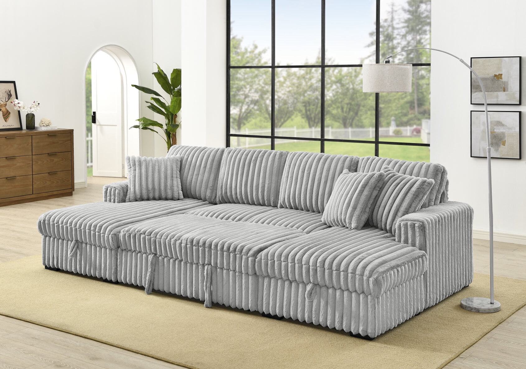 2 in 1 U Shaped Sleeper Sofa, 122 inch Overisze Pull Out Bed, Sectional ...