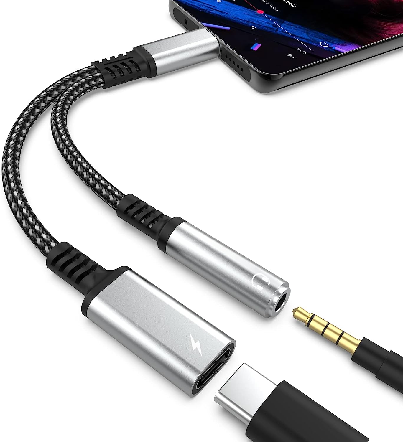 Adaptateur USB-C Vers Prise Jack 3,5 Mm - Charge Rapide PD 60W + Audio Simultané