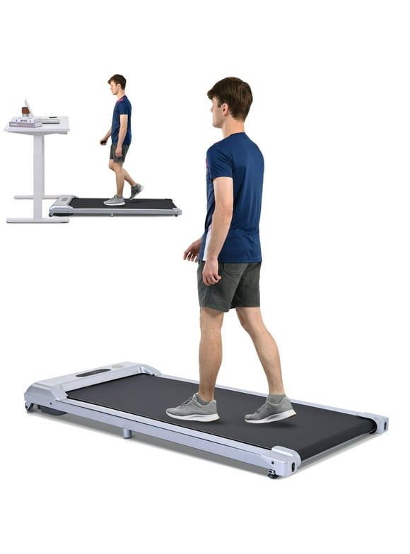 2 in 1 Under Desk Electric Treadmill 2.5HP, with Bluetooth APP and speaker, Remote Control, Display, Walking Jogging Running Machine Fitness Equipment for Home Gym Office, Silver