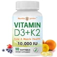 thumbnail image 1 of 2 in 1 Vitamin D3 10000 iu Plus K2 (MK-7) 200 mcg, Coconut Oil Softgels with Vitamins D & K, Supports Bone, Heart & Immune Health - Easy to Swallow & Gluten Free, 1 of 6