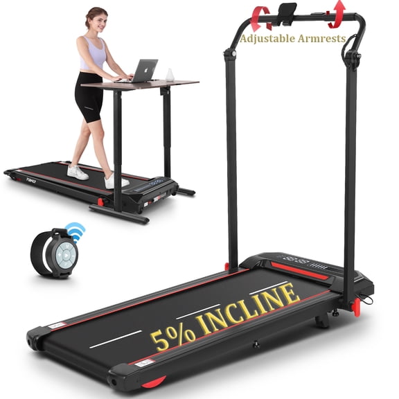 2 in 1 Walking Pad Treadmill with Adjustable Handles, 2.5HP Under Desk Treadmill, Portable Folding Treadmills with Incline, Large Running Area, Creative LED Display, 0.6-7.5MPH