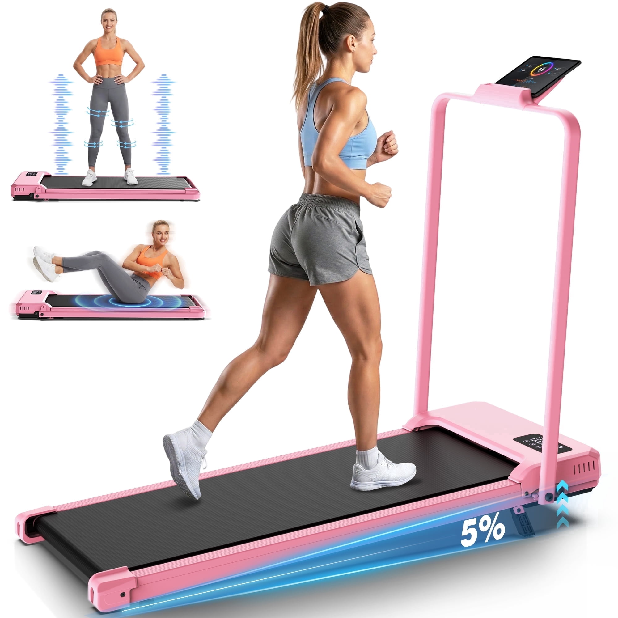Simpfree Walking Vibration Pad with 8% Incline,3 in 1 Walking Pad with Handle Bar,2.5HP Treadmills for Home/Office/Gym,Under Desk Treadmill 300LBS Capacity,2S Folding,Installation-Free