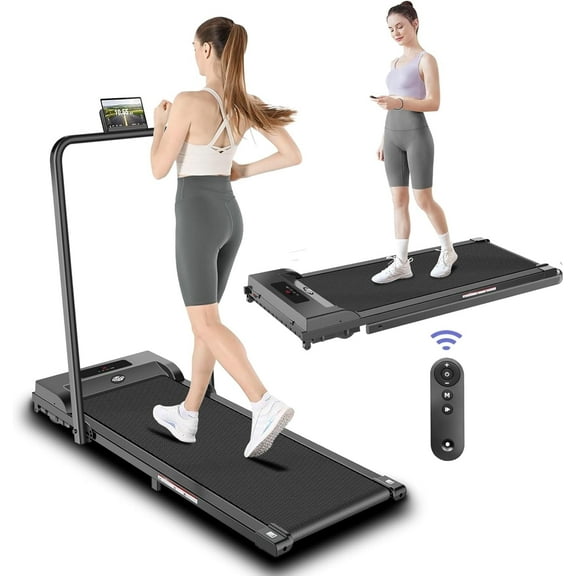 2 in 1 Walking Pad Treadmill, Foldable Treadmills with Handle Bar, 2.5HP Portable Folding Treadmill with Remote Control, Under Desk Treadmill for Home Office, 300lbs, Black