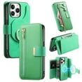 thumbnail image 1 of 2 in 1 Wallet Case for Apple iPhone 13 Pro, Detachable Magnetic Back Cover Cards Slots Zipper Pocket Ring Holder Magnetic Closure Protective Drop Proof Case Cover for iPhone 13 Pro, Green, 1 of 11