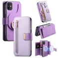 thumbnail image 1 of 2 in 1 Wallet Case for Apple iPhone 11, Detachable Magnetic Back Cover Cards Slots Zipper Pocket Ring Holder Magnetic Closure Protective Drop Proof Case Cover for Women Men,Purple, 1 of 11
