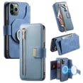thumbnail image 1 of 2 in 1 Wallet Case for Apple iPhone 11 Pro Max, Detachable Magnetic Back Cover Cards Slots Zipper Pocket Ring Holder Magnetic Closure Protective Drop Proof Case Cover for Women Men,Blue, 1 of 11