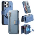 thumbnail image 1 of 2 in 1 Wallet Case for Apple iPhone 13 Pro Max, Detachable Magnetic Back Cover Cards Slots Zipper Pocket Ring Holder Magnetic Closure Protective Drop Proof Case Cover for iPhone 13 Pro Max, Blue, 1 of 11