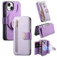 thumbnail image 1 of 2 in 1 Wallet Case for Apple iPhone 14, Detachable Magnetic Back Cover Cards Slots Zipper Pocket Ring Holder Magnetic Closure Protective Drop Proof Case Cover for iPhone 14, Purple, 1 of 11