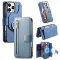 thumbnail image 1 of 2 in 1 Wallet Case for Apple iPhone 16 Pro Max, Detachable Magnetic Back Cover Cards Slots Zipper Pocket Ring Holder Magnetic Closure Protective Drop Proof Case Cover for iPhone 16 Pro Max, Blue, 1 of 11