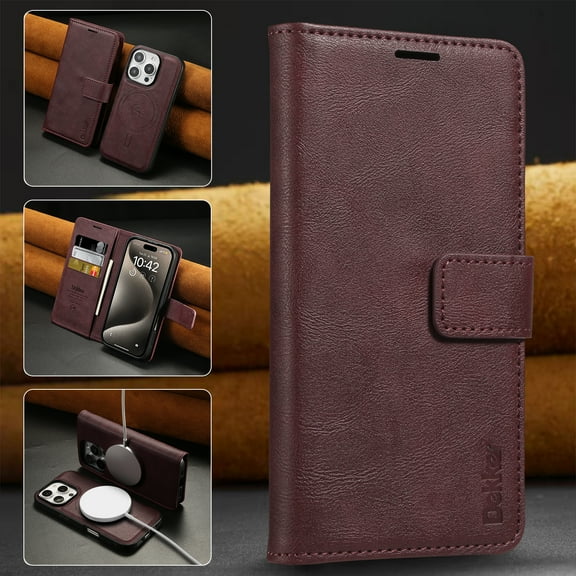 2 in 1 Wallet Case for Apple iPhone 17 Pro Max, [Compaitble with Magsafe] Magnetic Detachable Back Cover Cards Slots Flip Stand Magnetic Closure Shockproof Bumper Phone Case Cover for Women Men, Red