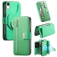 thumbnail image 1 of 2 in 1 Wallet Case for Apple iPhone XR, Detachable Magnetic Back Cover Cards Slots Zipper Pocket Ring Holder Magnetic Closure Protective Drop Proof Case Cover for Women Men,Green, 1 of 11
