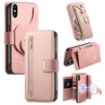 thumbnail image 1 of 2 in 1 Wallet Case for Apple iPhone XS Max, Detachable Magnetic Back Cover Cards Slots Zipper Pocket Ring Holder Magnetic Closure Protective Drop Proof Case Cover for Women Men,Pink, 1 of 11