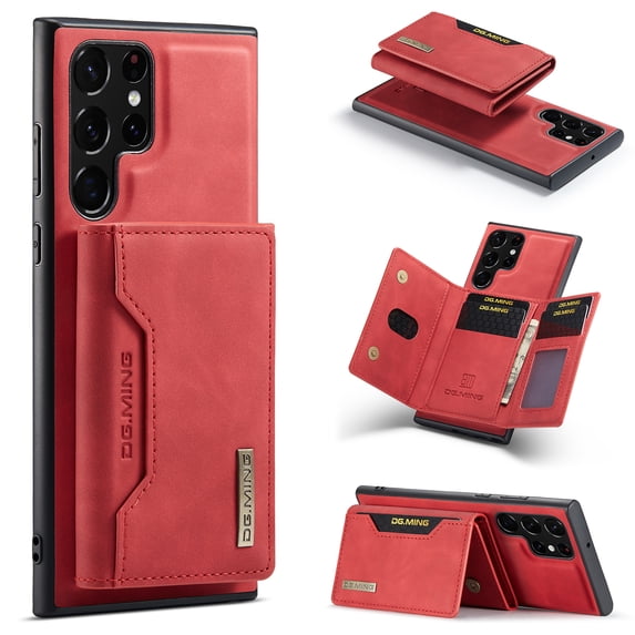 2 In 1 Wallet Case Compatible with Samsung Galaxy S24 Ultra, Premium PU Leather Phone Case Back Cover Magnetic Detachable with Trifold Wallet Card Holder Pocket for Samsung Galaxy S24 Ultra, Red