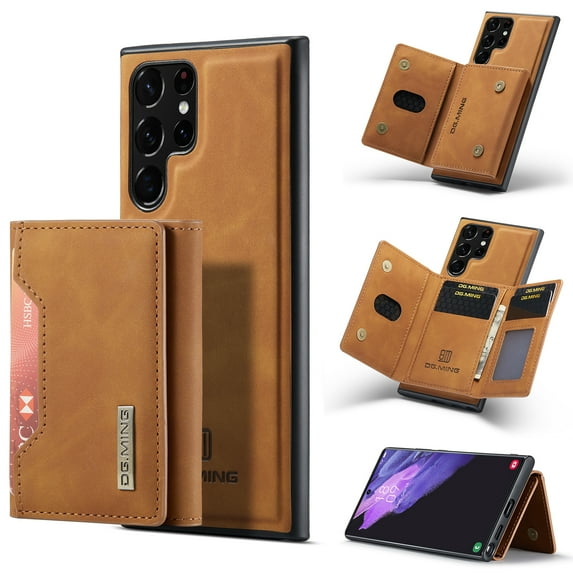 2 In 1 Wallet Case Compatible with Samsung Galaxy S25 Ultra, Premium PU Leather Phone Case Back Cover Magnetic Detachable with Trifold Wallet Card Holder Pocket for Samsung Galaxy S25 Ultra, Brown