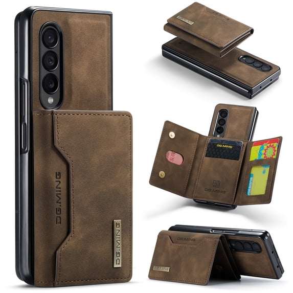 2 In 1 Wallet Case Compatible with Samsung Galaxy Z Fold 4, Premium PU Leather Phone Case Back Cover Magnetic Detachable with Trifold Wallet Card Holder Pocket for Samsung Galaxy Z Fold 4, Coffee