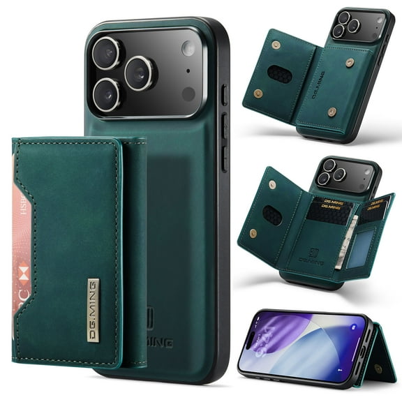 2 In 1 Wallet Case Compatible with iPhone 17 Pro Max, Premium PU Leather Phone Case Back Cover Magnetic Detachable with Trifold Wallet Card Holder Pocket for iPhone 17 Pro Max, Green