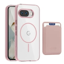 2 in 1 Wallet Case for Google Pixel 10 Pro XL, Compatible with Magsafe Clear Shockproof Magnetic Phone Case with Card Holder Bumper Anti-Yellowing Protective Cover for Google Pixel 10 Pro XL,Pink