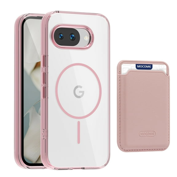 2 in 1 Wallet Case for Google Pixel 10 Pro XL, Compatible with Magsafe Clear Shockproof Magnetic Phone Case with Card Holder Bumper Anti-Yellowing Protective Cover for Google Pixel 10 Pro XL,Pink