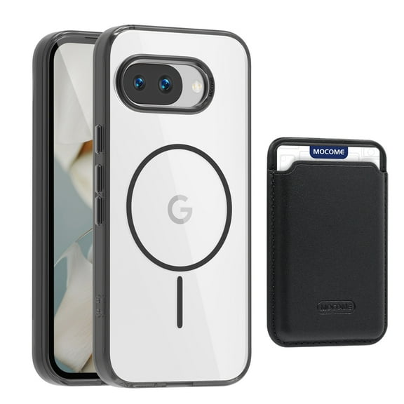 2 in 1 Wallet Case for Google Pixel 9A, Compatible with Magsafe Clear Shockproof Magnetic Phone Case with Card Holder Bumper Anti-Yellowing Protective Cover for Google Pixel 9A,Black