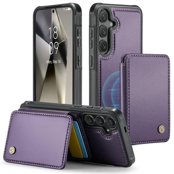2 In 1 Wallet Case for Samsung Galaxy S23 FE, Detachable Magnetic Back Cover Cards Holder Premium PU Leather Stand RFID Blocking Bumper Shockproof Case Cover for Samsung Galaxy S23 FE, Purple