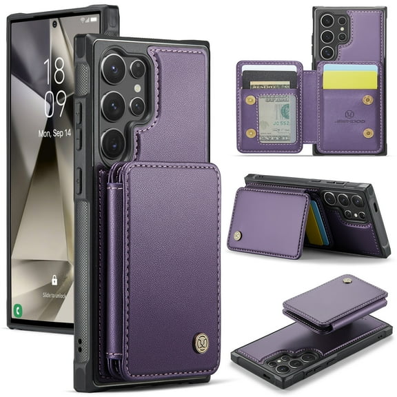 2 In 1 Wallet Case for Samsung Galaxy S24 Ultra, Detachable Magnetic Back Cover Cards Holder Premium PU Leather Stand RFID Blocking Bumper Shockproof Case Cover for Samsung Galaxy S24 Ultra, Purple