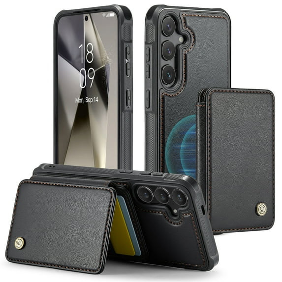 2 In 1 Wallet Case for Samsung Galaxy S25, Detachable Magnetic Back Cover Cards Holder Premium PU Leather Stand RFID Blocking Bumper Shockproof Case Cover for Samsung Galaxy S25, Black