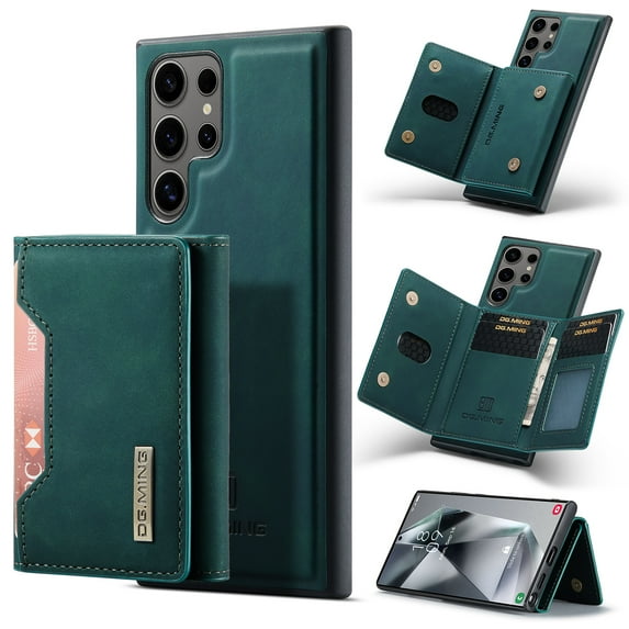 2 in 1 Wallet Case for Samsung Galaxy S25 Ultra for Women Men, Detachable Cards Holder Magnetic Back Cover Stand Feature Shockproof Premium PU Leather Phone Cover for Samsung Galaxy S25 Ultra, Green