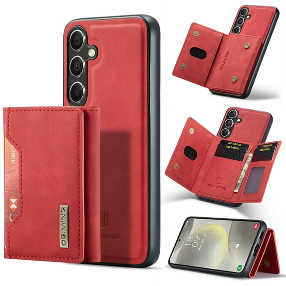 2 in 1 Wallet Case for Samsung Galaxy S25 for Women Men, Detachable Cards Holder Magnetic Back Cover Stand Feature Shockproof Premium PU Leather Phone Cover for Samsung Galaxy S25, Red