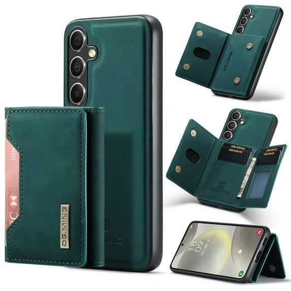 2 in 1 Wallet Case for Samsung Galaxy S25 for Women Men, Detachable Cards Holder Magnetic Back Cover Stand Feature Shockproof Premium PU Leather Phone Cover for Samsung Galaxy S25, Green