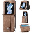 thumbnail image 1 of 2 in 1 Wallet Case for Samsung Galaxy Z Flip 5 5G, Durable PU Leather Detachable Magnetic Zipper Pouch Purse Cover for Galaxy Z Flip 5 Case with Card Slots Stand Holder,Brown, 1 of 16