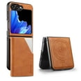 thumbnail image 1 of 2 In 1 Wallet Case for Samsung Galaxy Z Flip 7, PU Leather + TPU + Alloy, Wireless Charging Detachable Magnetic Card Bag RFID Blocking Make-up Mirror Kickstand Back Case, Brown, 1 of 8