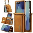 thumbnail image 1 of 2 in 1 Wallet Case for Samsung Galaxy Z Flip 7 for Women Men, Detachable Cards Holder Magnetic Back Cover Stand Feature Shockproof Premium PU Leather Phone Cover for Samsung Galaxy Z Flip 7, Brown, 1 of 12