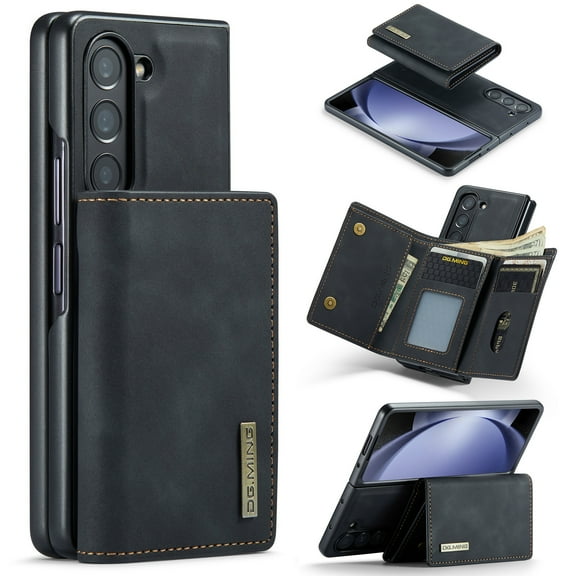 2 in 1 Wallet Case for Samsung Galaxy Z Fold 5, Retro PU Leather Cell Phone Back Cover Magnetic Detachable with Wallet Credit Card Cash Holder Kickstand for Samsung Galaxy Z Fold 5, Black