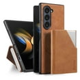 thumbnail image 1 of 2 In 1 Wallet Case for Samsung Galaxy Z Fold 7, PU Leather + TPU + Alloy, Wireless Charging Detachable Magnetic Card Bag RFID Blocking Make-up Mirror Kickstand Back Case, Brown, 1 of 8