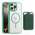 thumbnail image 1 of 2 in 1 Wallet Case for iPhone 12 Pro / 12 6.1", Compatible with Magsafe Clear Shockproof Magnetic Phone Case with Card Holder Bumper Anti-Yellowing Cover for iPhone 12 Pro / 12, Green, 1 of 8